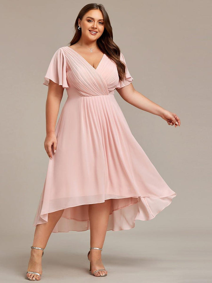 ever FAYE|Chic V Neck High-Low Wedding Guest Dress