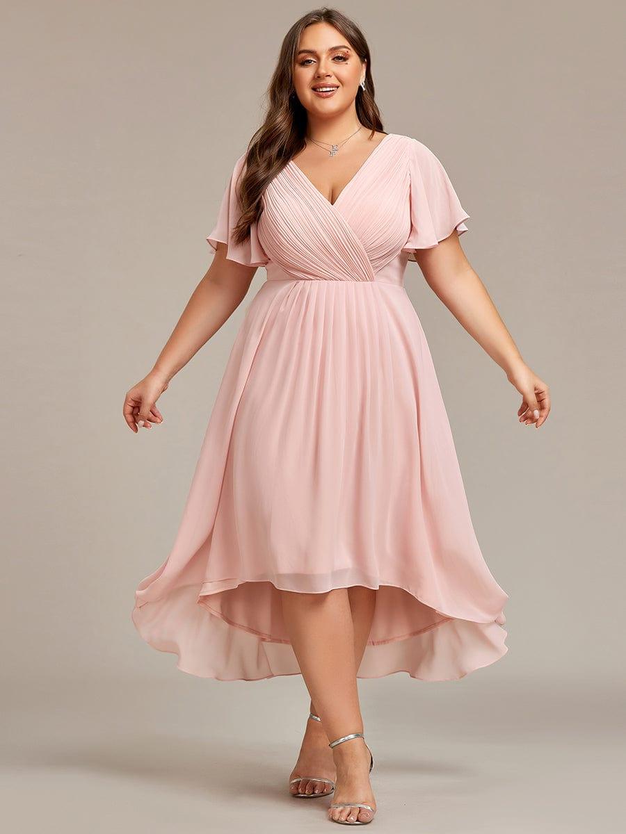 ever FAYE|Chic V Neck High-Low Wedding Guest Dress