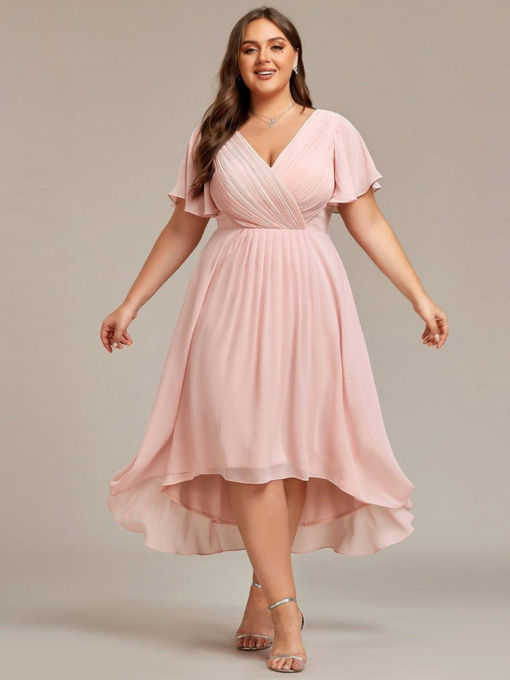 ever FAYE|Chic V Neck High-Low Wedding Guest Dress