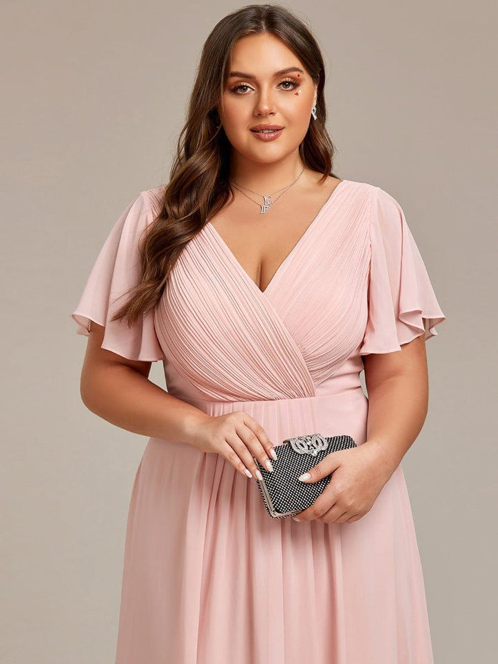 ever FAYE|Chic V Neck High-Low Wedding Guest Dress