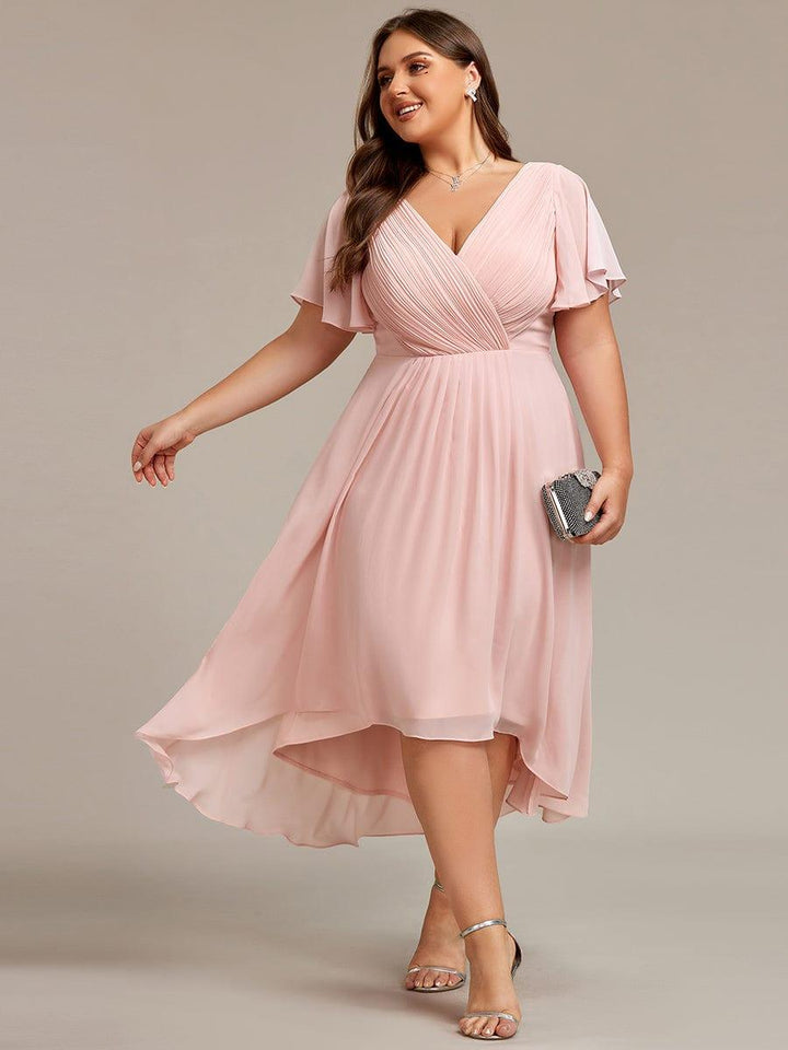 ever FAYE|Chic V Neck High-Low Wedding Guest Dress