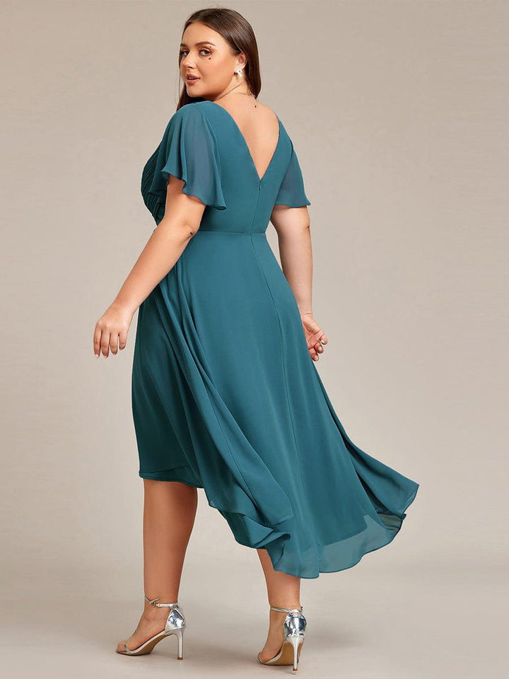 ever FAYE|Chic V Neck High-Low Wedding Guest Dress