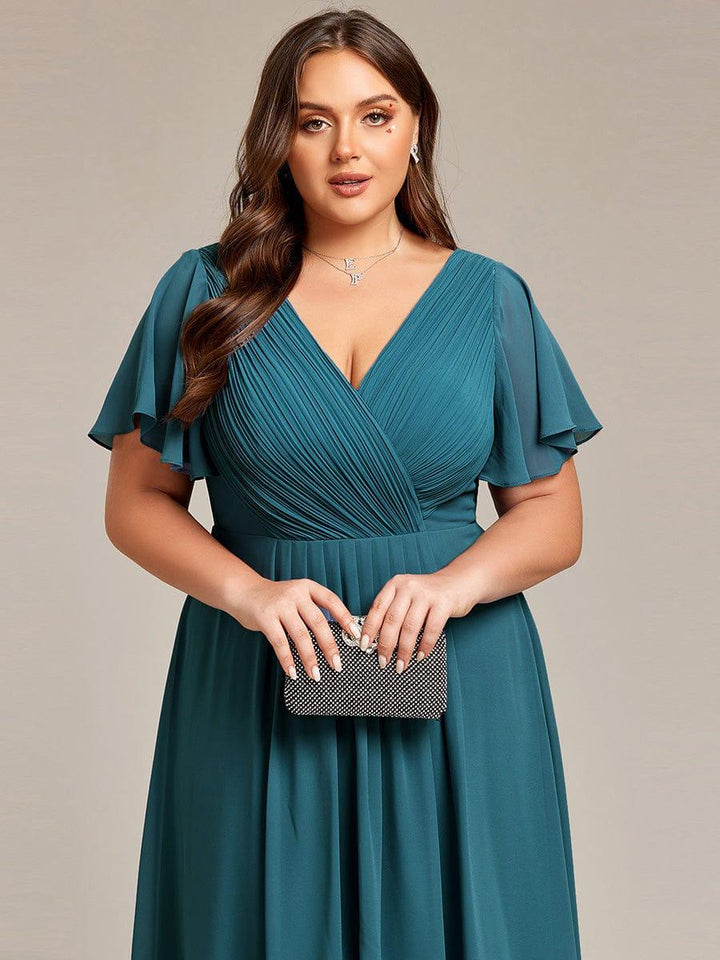 ever FAYE|Chic V Neck High-Low Wedding Guest Dress