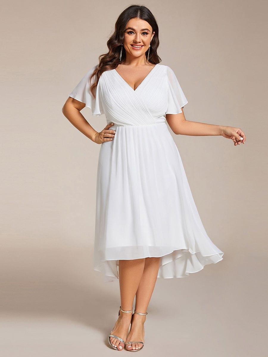 ever FAYE|Chic V Neck High-Low Wedding Guest Dress