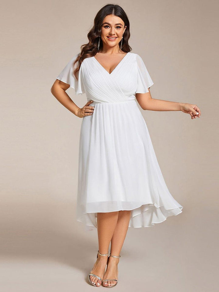 ever FAYE|Chic V Neck High-Low Wedding Guest Dress