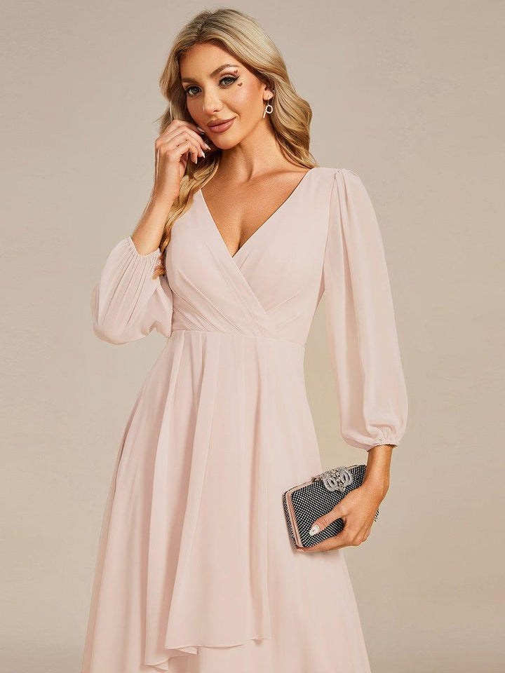 ever BRIAR|Elegant 3/4 Sleeve V-Neck High Low Chiffon Wedding Guest Dress