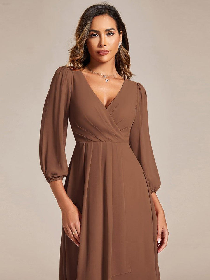 ever BRIAR|Elegant 3/4 Sleeve V-Neck High Low Chiffon Wedding Guest Dress