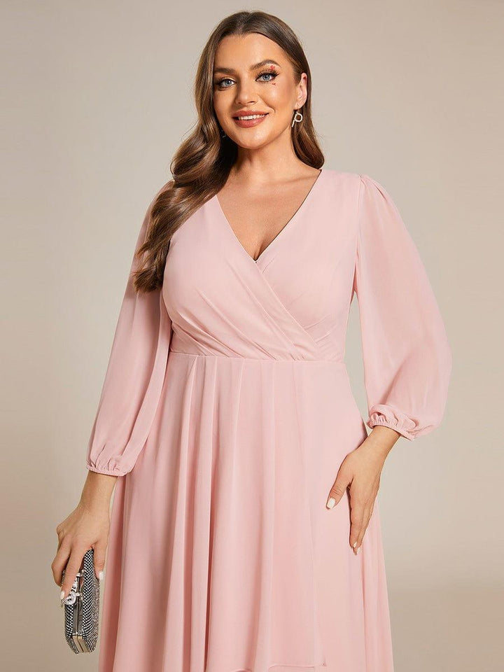 ever BRIAR|Elegant 3/4 Sleeve V-Neck High Low Chiffon Wedding Guest Dress