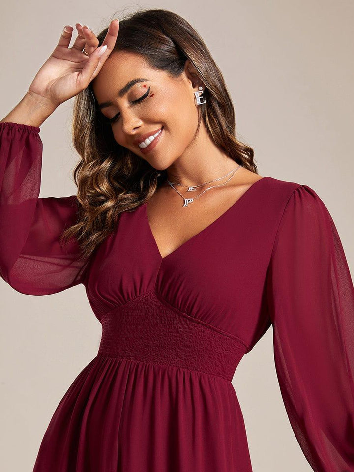 ever AMARA|Elegant V Neck Long Sleeves Midi Wedding Guest Dress(Final Sale)