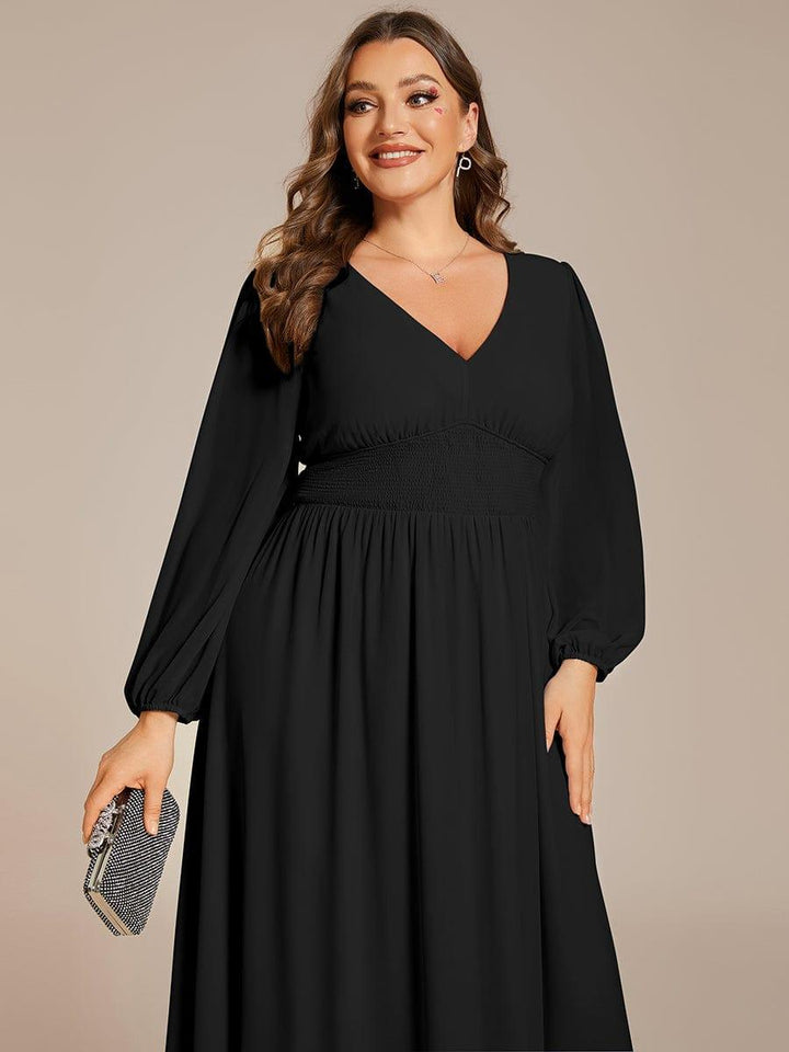 ever AMARA|Elegant V Neck Long Sleeves Midi Wedding Guest Dress(Final Sale)