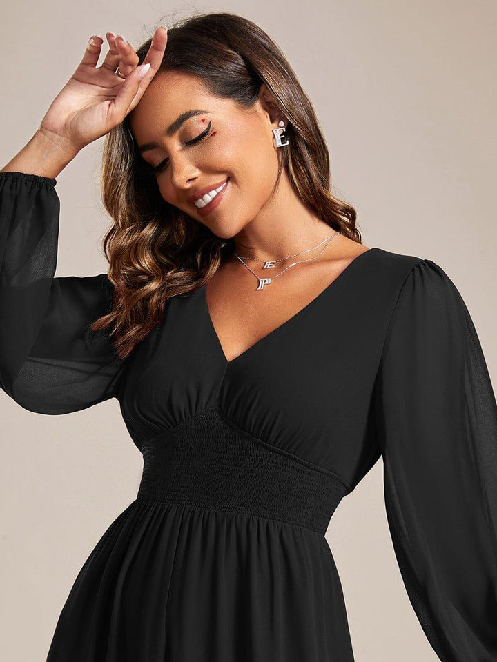 ever AMARA|Elegant V Neck Long Sleeves Midi Wedding Guest Dress(Final Sale)