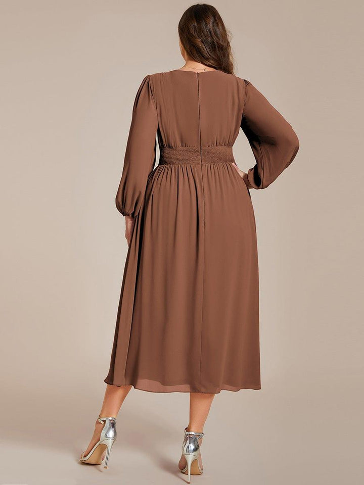 ever AMARA|Elegant V Neck Long Sleeves Midi Wedding Guest Dress(Final Sale)