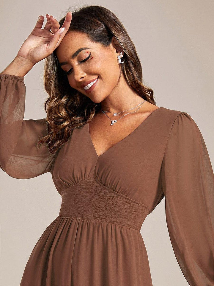 ever AMARA|Elegant V Neck Long Sleeves Midi Wedding Guest Dress(Final Sale)