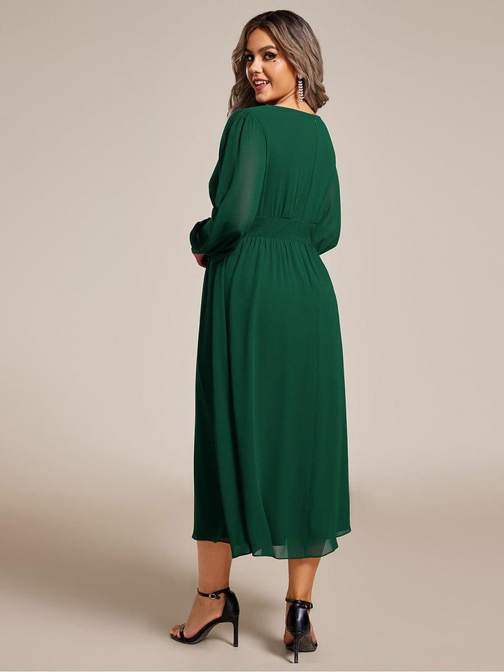 ever AMARA|Elegant V Neck Long Sleeves Midi Wedding Guest Dress(Final Sale)