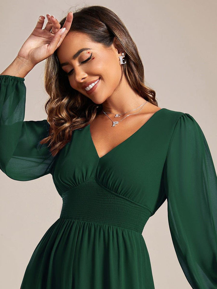 ever AMARA|Elegant V Neck Long Sleeves Midi Wedding Guest Dress(Final Sale)