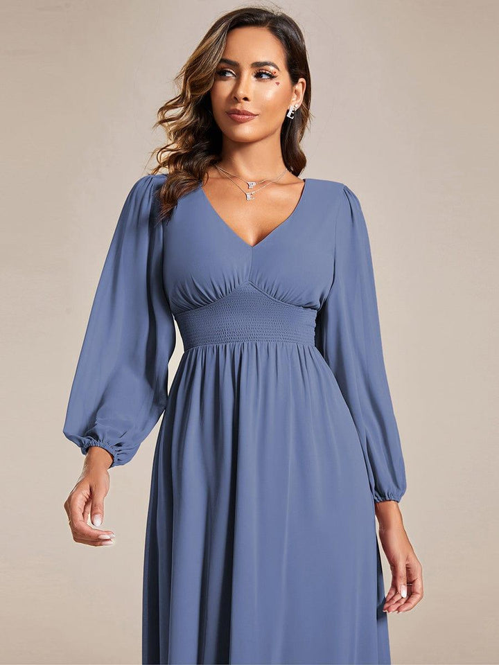 ever AMARA|Elegant V Neck Long Sleeves Midi Wedding Guest Dress(Final Sale)