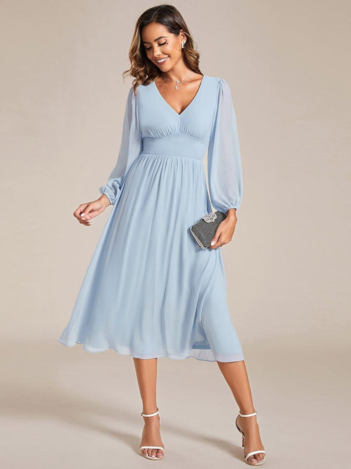 ever AMARA|Elegant V Neck Long Sleeves Midi Wedding Guest Dress(Final Sale)