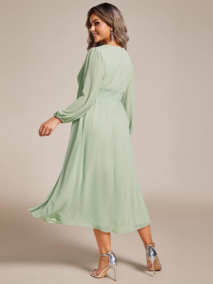 ever AMARA|Elegant V Neck Long Sleeves Midi Wedding Guest Dress(Final Sale)
