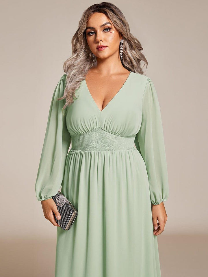 ever AMARA|Elegant V Neck Long Sleeves Midi Wedding Guest Dress(Final Sale)