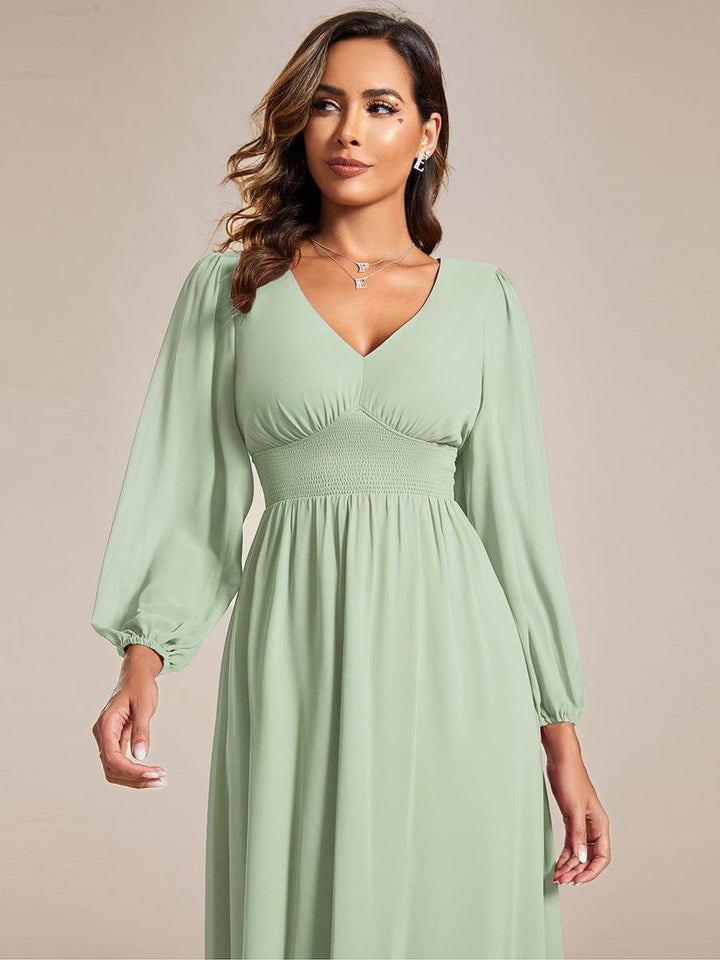 ever AMARA|Elegant V Neck Long Sleeves Midi Wedding Guest Dress(Final Sale)