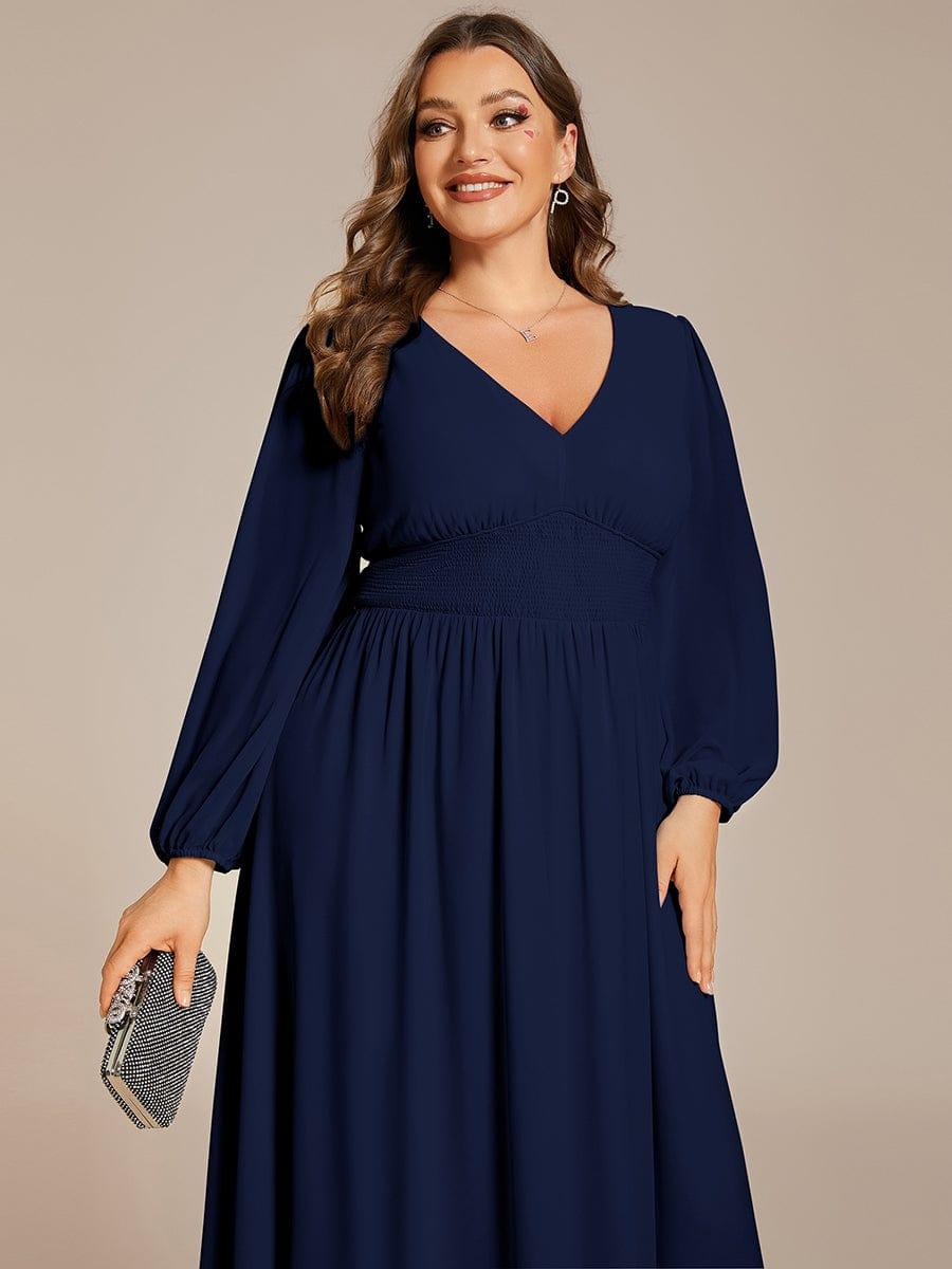 ever AMARA|Elegant V Neck Long Sleeves Midi Wedding Guest Dress(Final Sale)