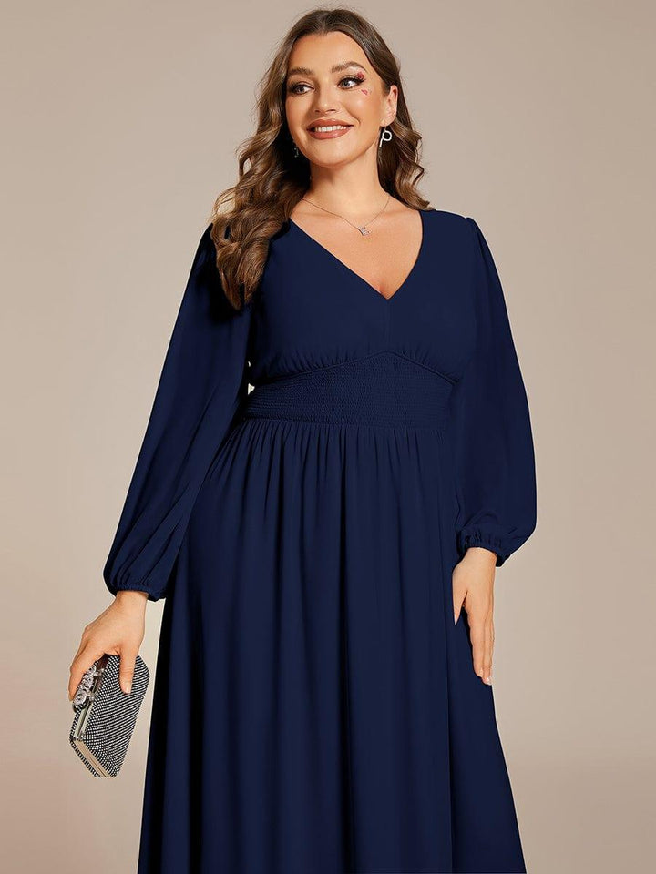 ever AMARA|Elegant V Neck Long Sleeves Midi Wedding Guest Dress(Final Sale)