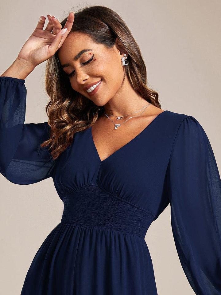 ever AMARA|Elegant V Neck Long Sleeves Midi Wedding Guest Dress(Final Sale)