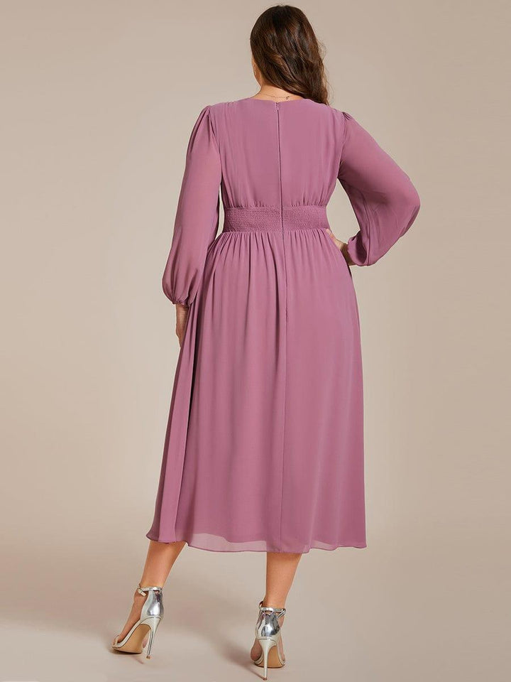 ever AMARA|Elegant V Neck Long Sleeves Midi Wedding Guest Dress(Final Sale)