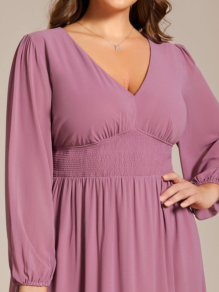 ever AMARA|Elegant V Neck Long Sleeves Midi Wedding Guest Dress(Final Sale)