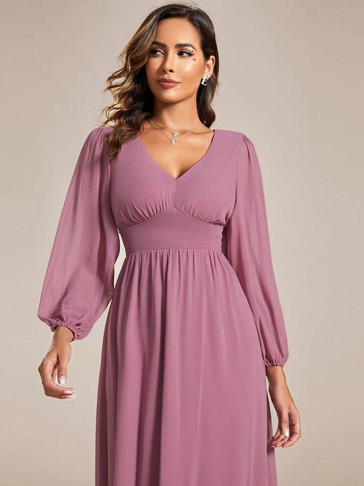 ever AMARA|Elegant V Neck Long Sleeves Midi Wedding Guest Dress(Final Sale)