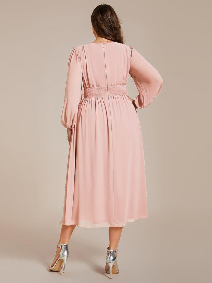 ever AMARA|Elegant V Neck Long Sleeves Midi Wedding Guest Dress(Final Sale)