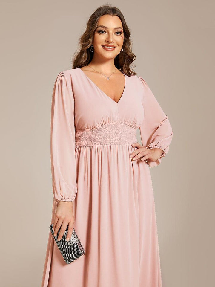 ever AMARA|Elegant V Neck Long Sleeves Midi Wedding Guest Dress(Final Sale)