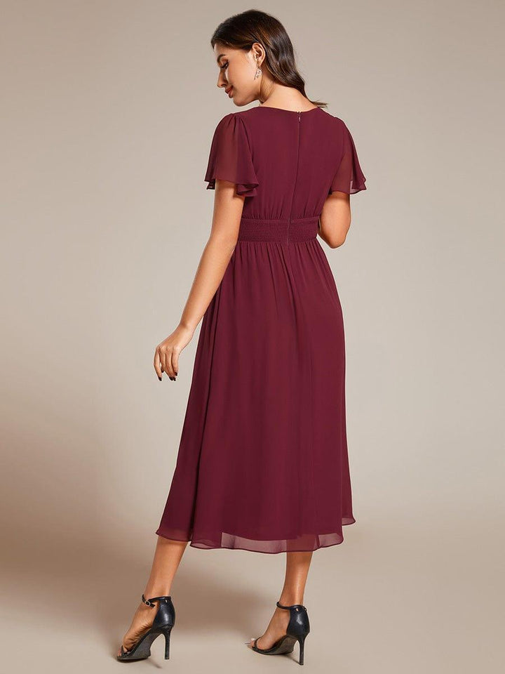 ever AMARA|Elegant V Neck Long Sleeves Midi Wedding Guest Dress(Final Sale)
