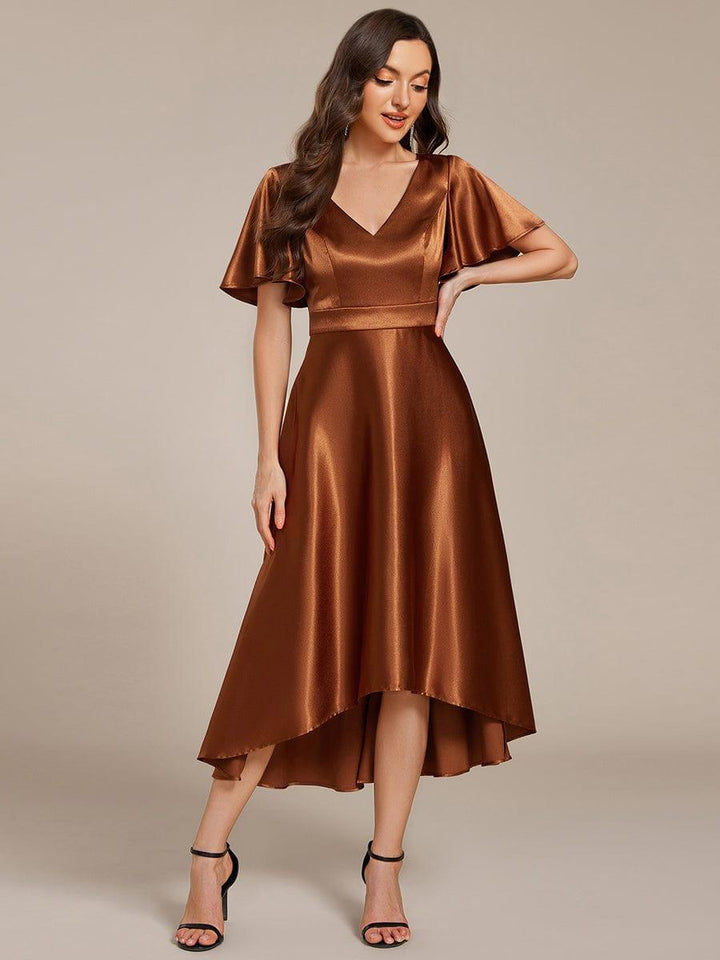 ever SCARLEN|High-Low Satin Wedding Guest Dress with Pockets