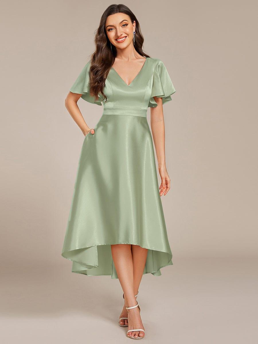 ever SCARLEN|High-Low Satin Wedding Guest Dress with Pockets