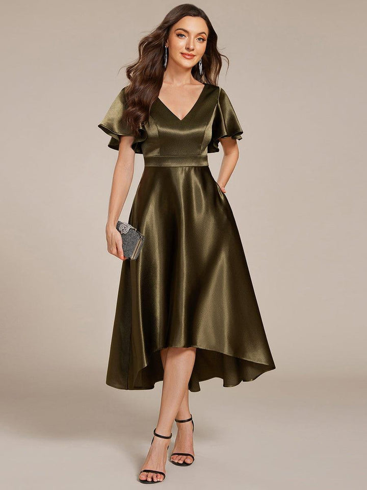 ever SCARLEN|High-Low Satin Wedding Guest Dress with Pockets