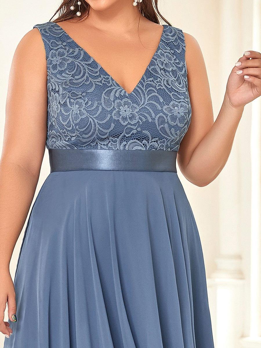 ever COSTA|Stunning V Neck Lace Chiffon Dress in Dusty Blue