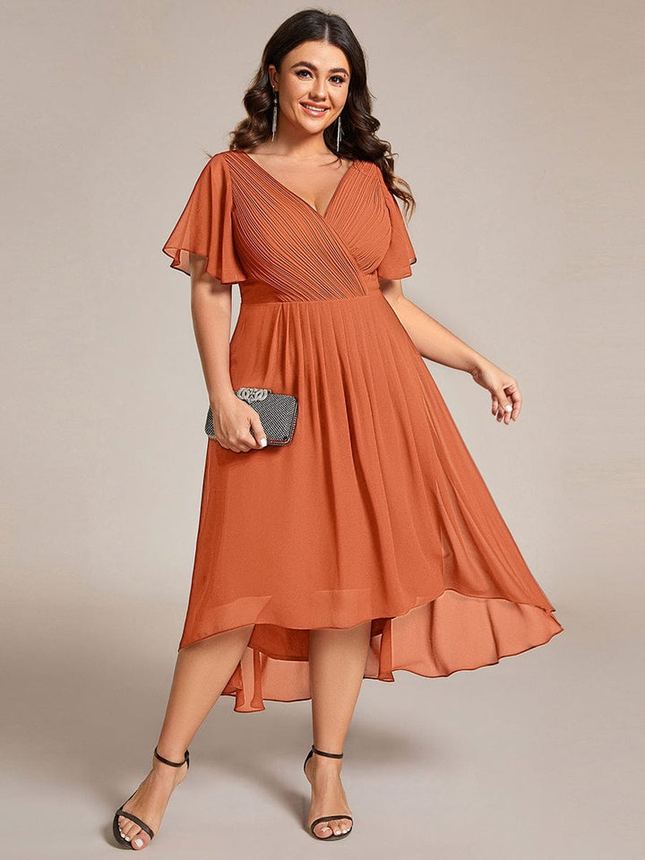 ever FAYE|Chic V Neck High-Low Wedding Guest Dress