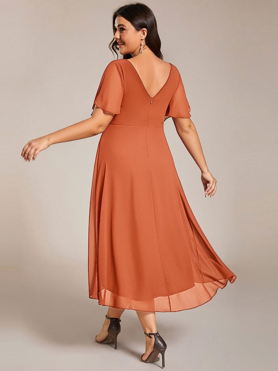 ever FAYE|Chic V Neck High-Low Wedding Guest Dress