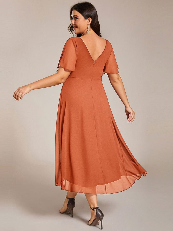 ever FAYE|Chic V Neck High-Low Wedding Guest Dress