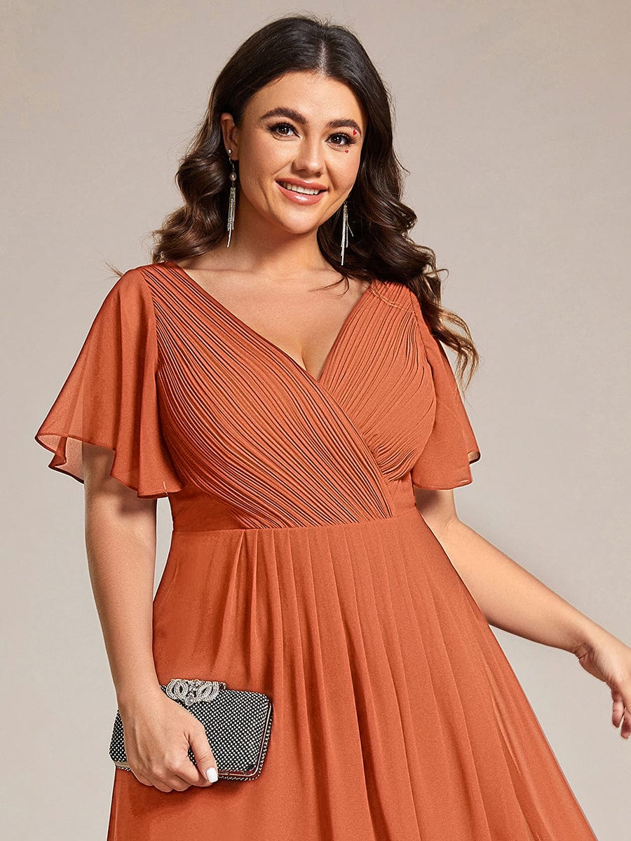 ever FAYE|Chic V Neck High-Low Wedding Guest Dress