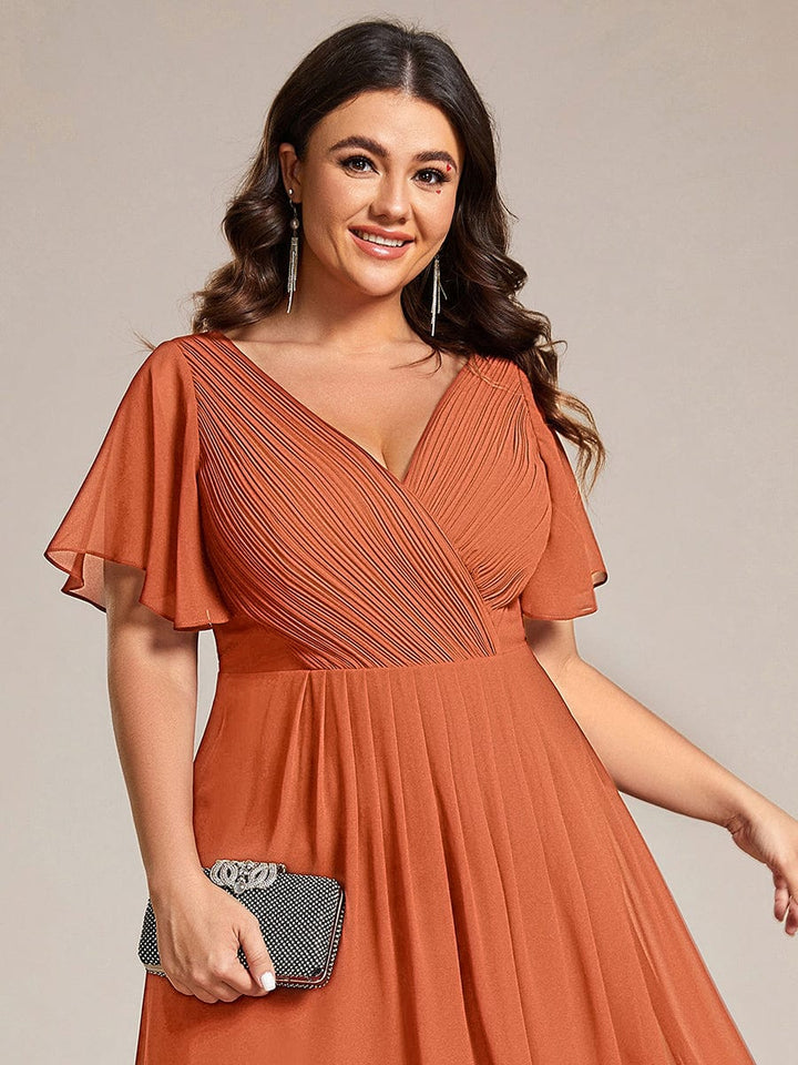 ever FAYE|Chic V Neck High-Low Wedding Guest Dress