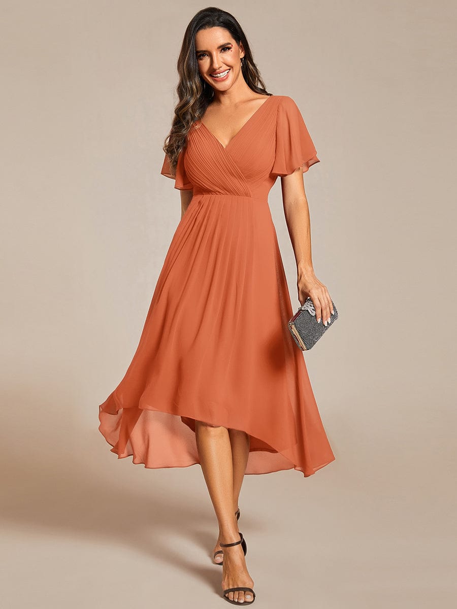 ever FAYE|Chic V Neck High-Low Wedding Guest Dress