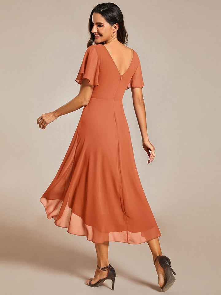 ever FAYE|Chic V Neck High-Low Wedding Guest Dress