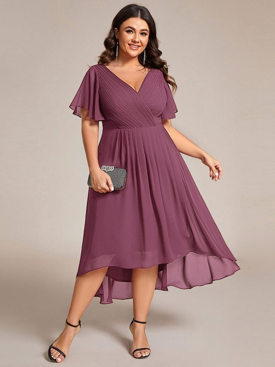 ever FAYE|Chic V Neck High-Low Wedding Guest Dress