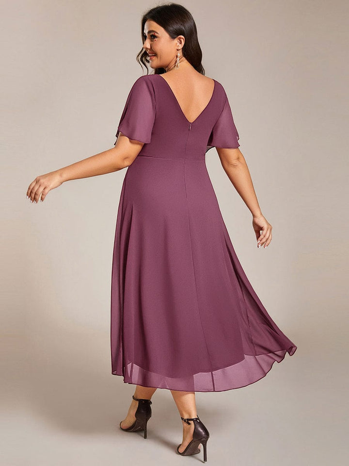 ever FAYE|Chic V Neck High-Low Wedding Guest Dress