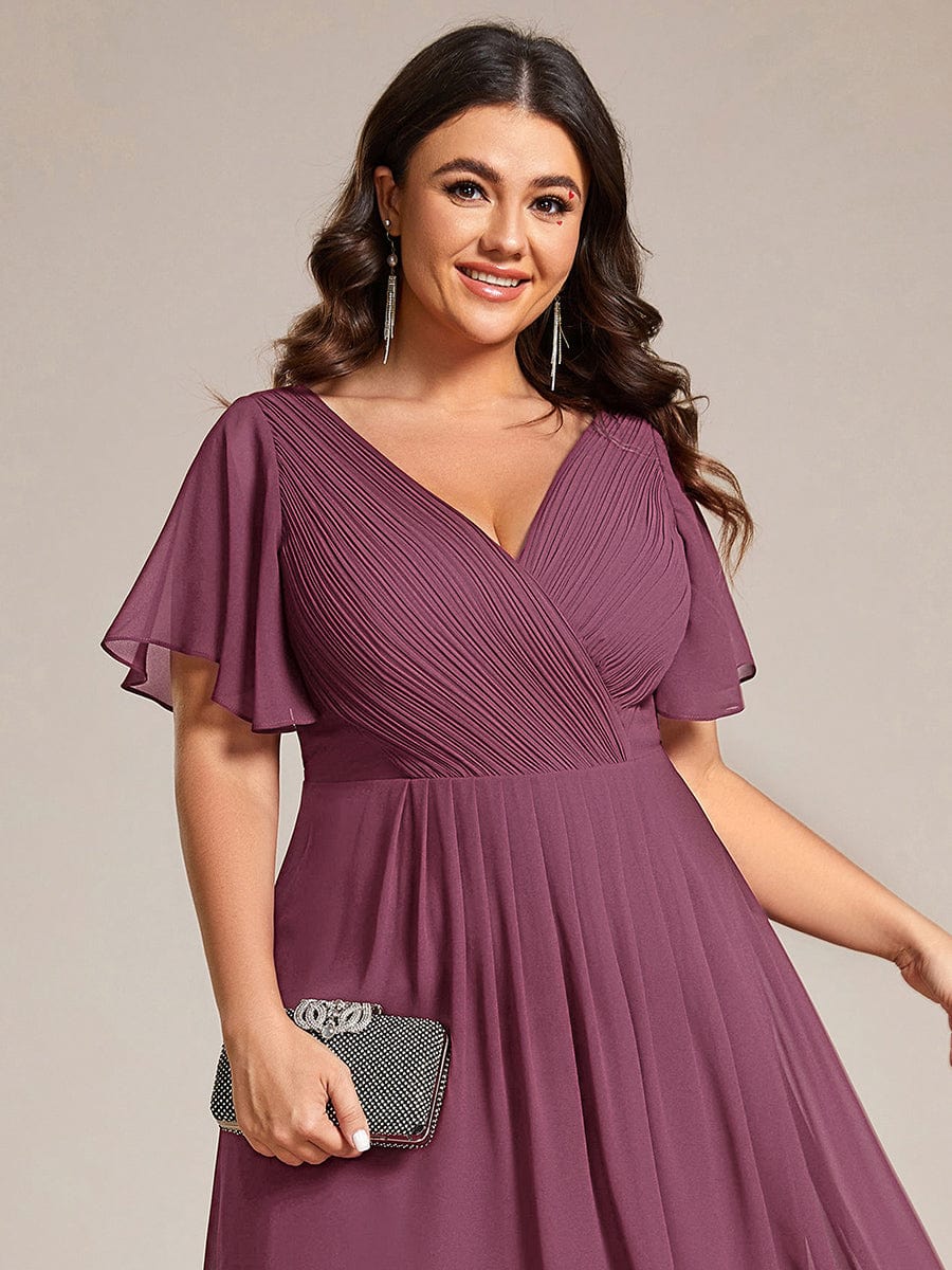 ever FAYE|Chic V Neck High-Low Wedding Guest Dress