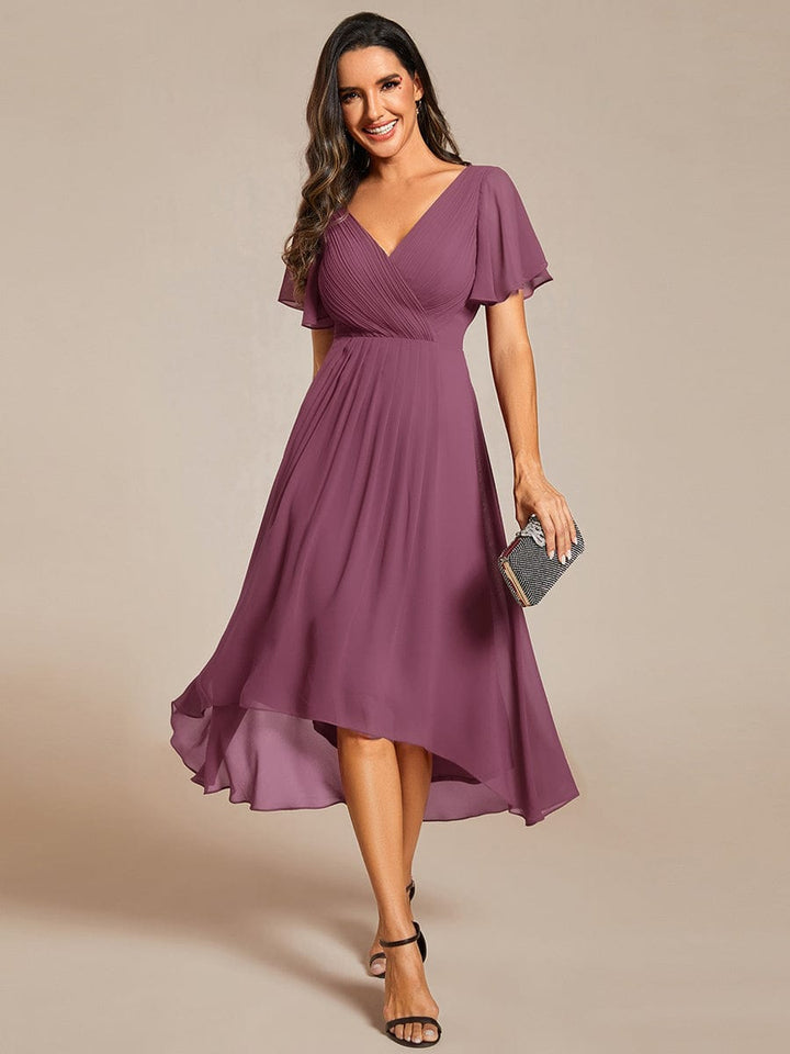 ever FAYE|Chic V Neck High-Low Wedding Guest Dress