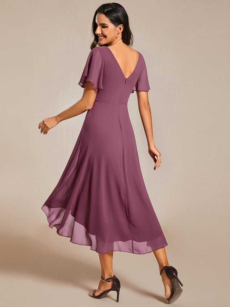 ever FAYE|Chic V Neck High-Low Wedding Guest Dress