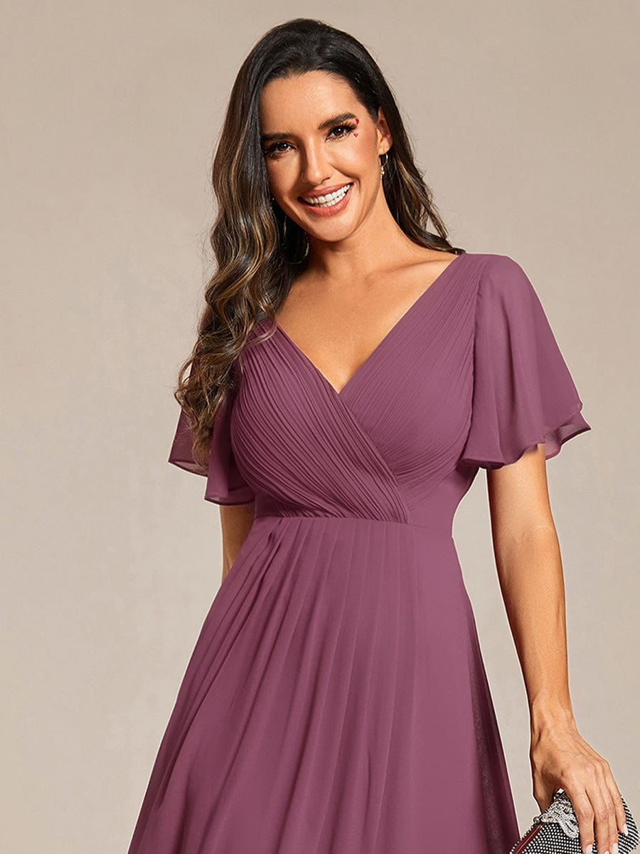 ever FAYE|Chic V Neck High-Low Wedding Guest Dress